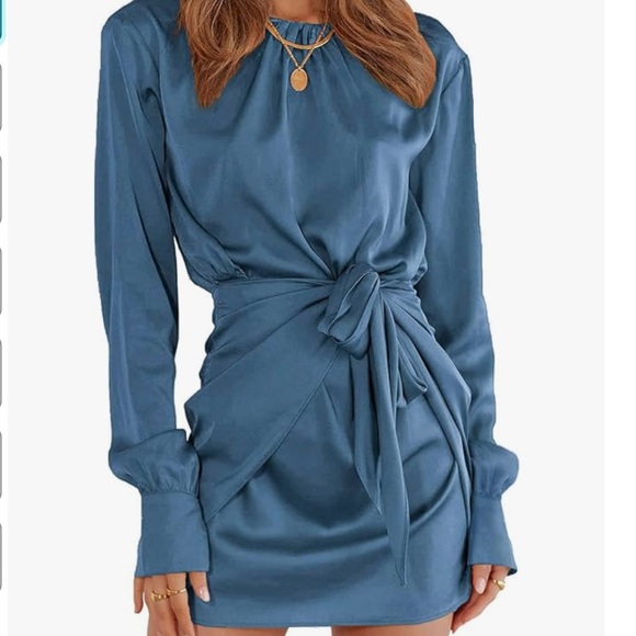 Satin Contrast Binding Tie-Front Long Sleeve Mini Dress main image 1